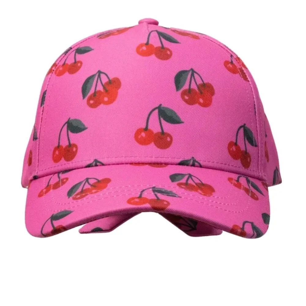 Wonder Nation Girls Baseball Hat, Pink Cherry print tie Back pink color